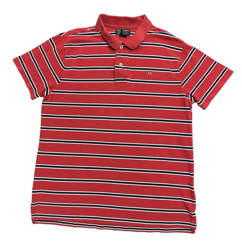 Polo Jeans Ralph Lauren Men's Large Slim fit Red Navy Stripes knit Polo shirt